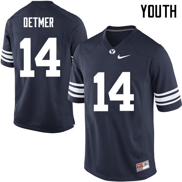Youth #14 Ty Detmer BYU Cougars College Football Jerseys Sale-Navy